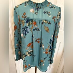 Zac & Rachel Teal Floral Smocked Blouse